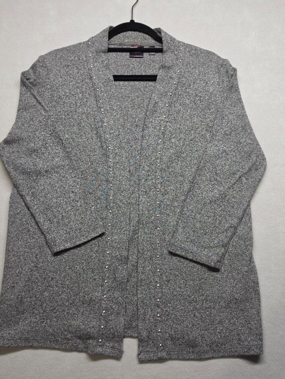 Rafaella Heather Gray Studded Open Front Cardigan Sweater Size L Casual Chic